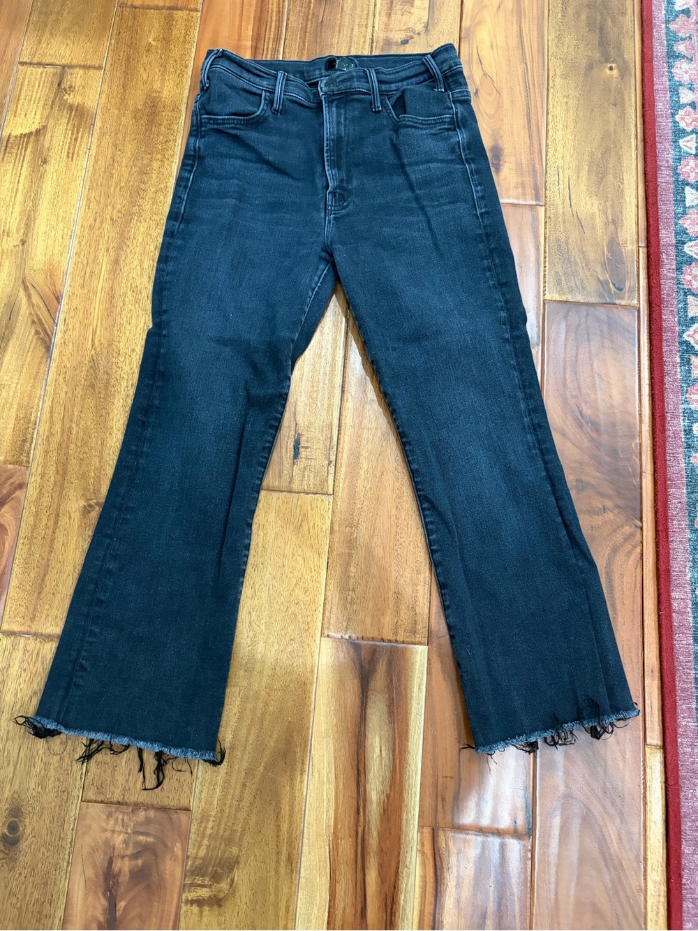 MOTHER Black Lil Hustler Jeans with Frayed Hem